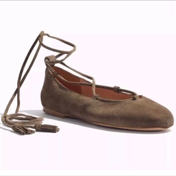 Madewell Inga Lace-Up Flats in Olive Suede - Picture 2 of 13